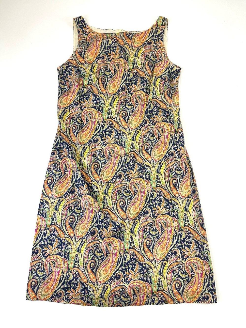 Liberty London Paisley Cotton Dress Sleeveless Lined Shift Size 4 Classic Preppy